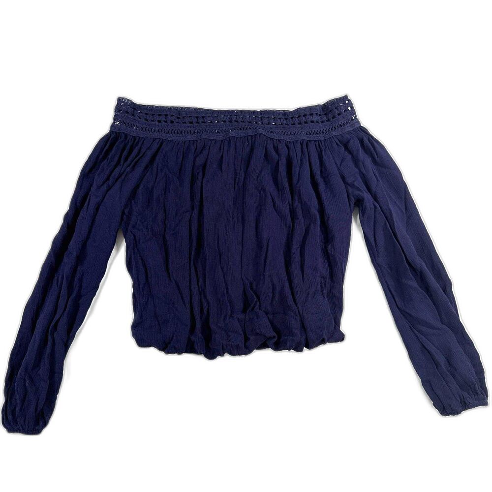 Lulus Festival Day Navy Blue Lace Off-the-Shoulder Crop Top